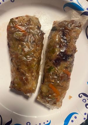 A picture of Homemade air fryer spring rolls (see fried rice recipe for side dish with this).