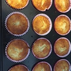 A picture of Rhubarb and curd cheese muffins.