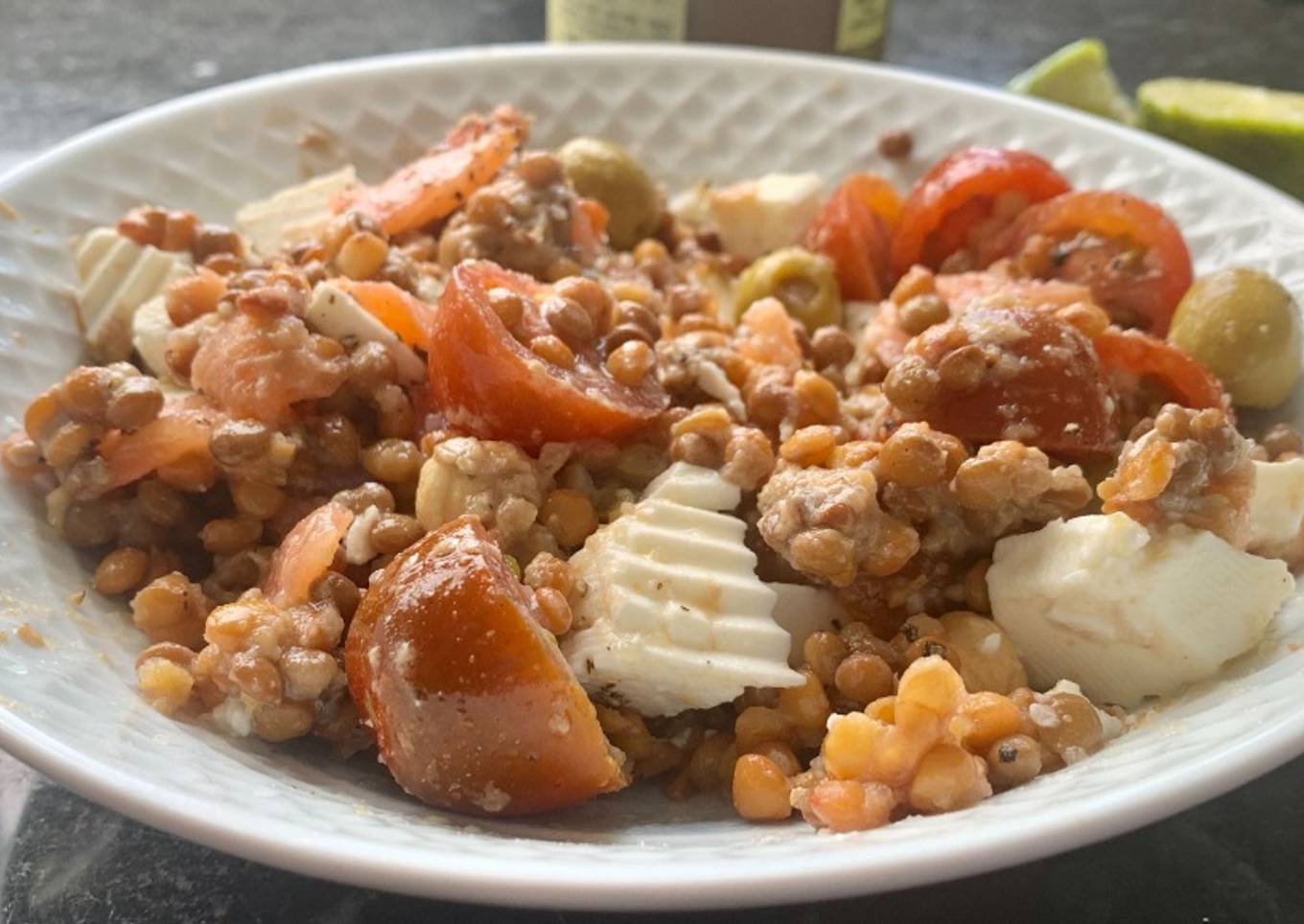 Ensalada de lentejas del primer día en casa