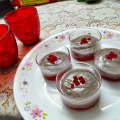 A picture of Buckwheat firni with flavoured Gond katira or Badam pisin.