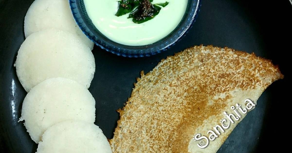 Samak Rice IdliDosa with coconut mint curd dip Recipe by Sanchita