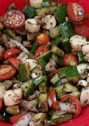 A picture of My Cucumber Caprese Salad.