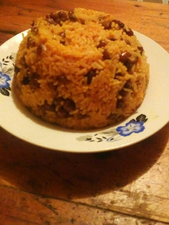 A picture of Tumeric rice with beans.