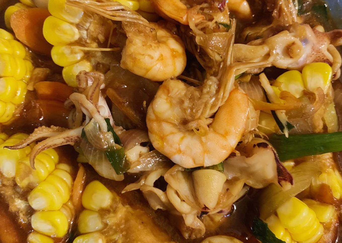 Udang Cumi Saus Tiram ala Resto Seafood