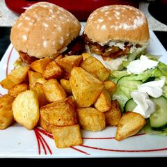 A picture of My Sweet Chilli Pork loin & Onions on Soft Barm Sauteed Potatoes.