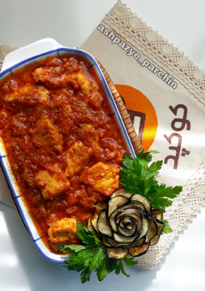 عکسی از دستور خورش پوره بادمجان با مرغ 🌸
