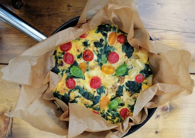 Steps to Make Quick Spinach, onion and cherry tomato frittata