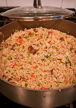 A picture of Mushrooms and Mixed Vegetables Pulao.