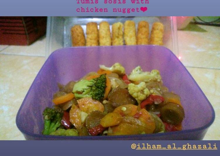 Langkah meracik Tumis sosis with chicken nugget #defilicious Anti Gagal