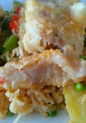 Foto principal de Arroz con bacalao, langostinos y verduras