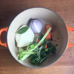 A picture of Homemade Vegetable and Herb Broth /Stock 🌱🌿.