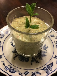 A picture of California Farm Mousse of Smoked Salmon, Fresh Cheese and Herbs.