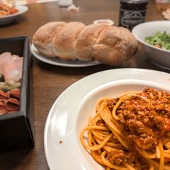 A picture of Slow-Cooked Spaghetti with Turkey and Ground Beef Bolognese Sauce.
