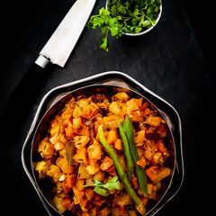 A picture of Carrot And Potato poriyal.