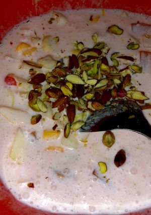 A picture of Healthy & tasty fruit chaat in yogurt...#eidkaypakwan.