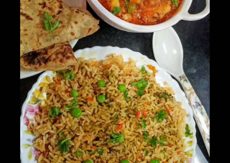 Simple Way to Make Award-winning Matar Aloo with Biryani Rice and paratha