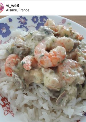 Une photo de Crevettes et champignons à la crème