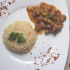 A picture of D's Chicken Mango Heaven and Sweet Magic Rice.