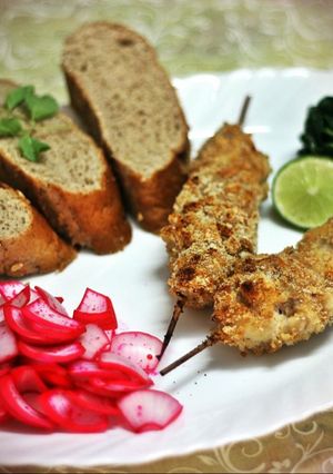A picture of Crispy grilled fish skewers.