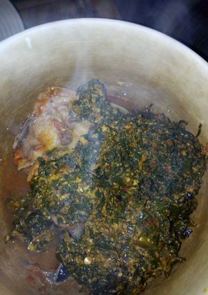 A picture of Bitter leaf soup.
