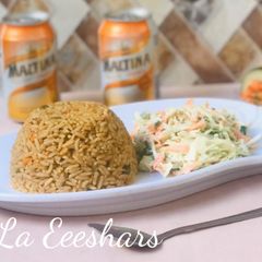 A picture of Jollof rice and coleslaw.