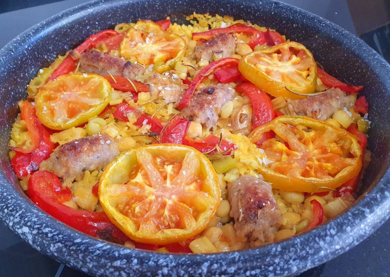 Arroz al horno con consomé de sobras de pavo asado
