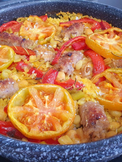 Una foto de Arroz al horno con consomé de sobras de pavo asado