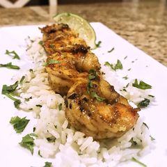 A picture of Margarita shrimp with coconut cilantro rice.