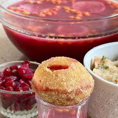 A picture of Anar (Pomegranate) Pani Puri ~ No Beetroot No Color Only Anar Ka Rang.