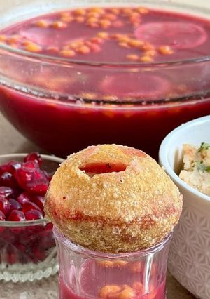 A picture of Anar (Pomegranate) Pani Puri ~ No Beetroot No Color Only Anar Ka Rang.