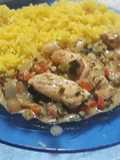 Pollo a la crema con arroz amarillo