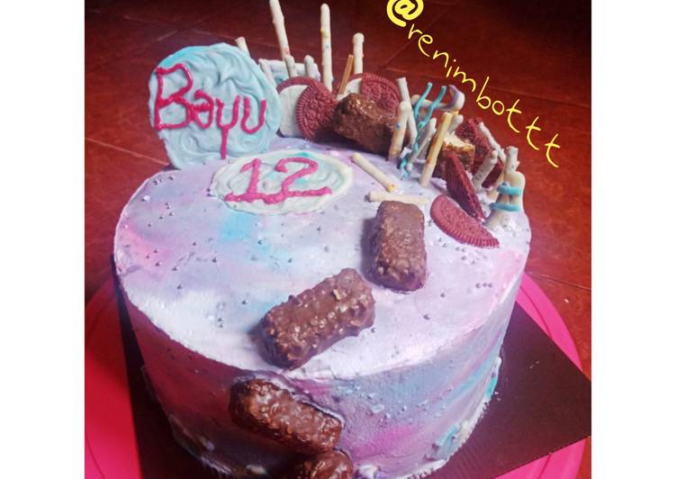 Resep GALAXY BIRTHDAY CAKE 🍰 KUE ULTAH SIMPEL ENAK 😍, Enak Banget