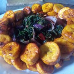 A picture of Plantain and vegetable sauce.