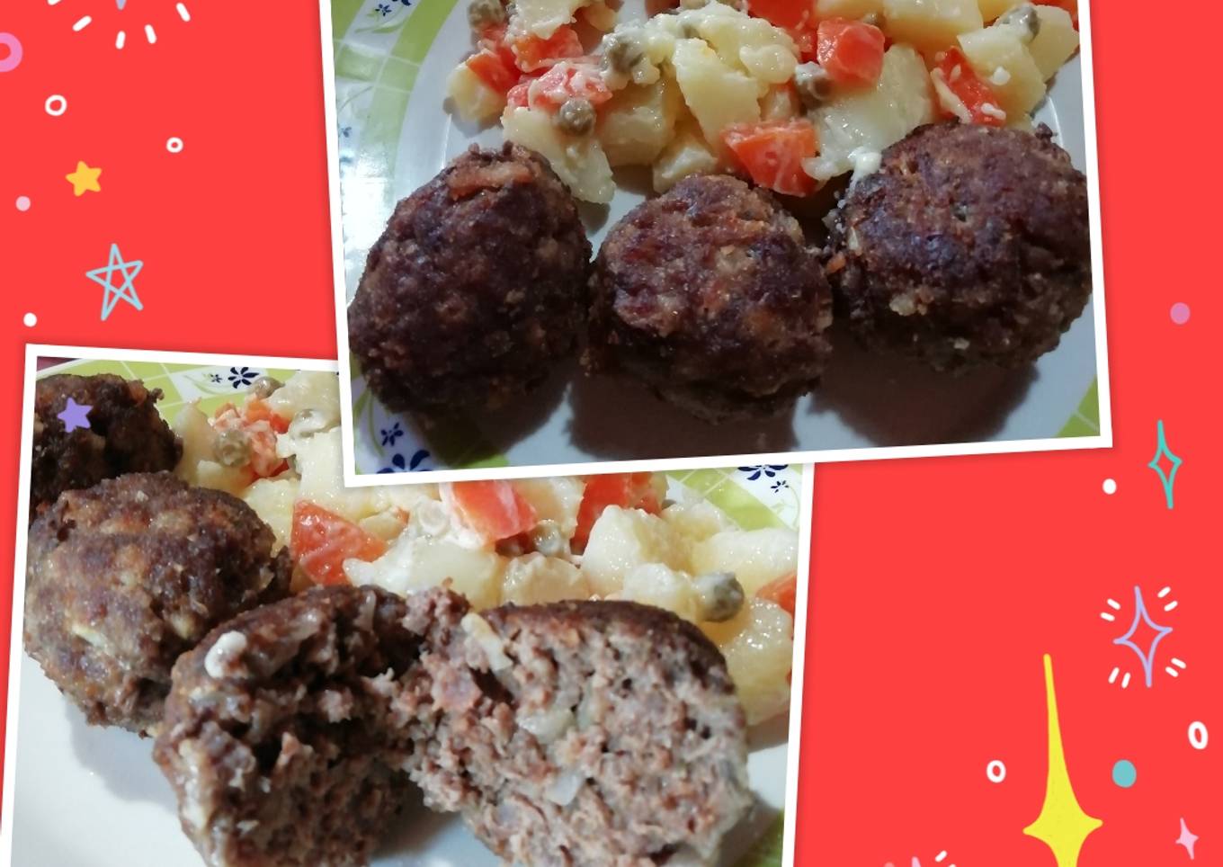 Albóndigas simples con ensalada rusa menos calorías