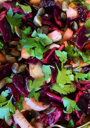 A picture of Red cabbage, fennel and apple salad - vegan.