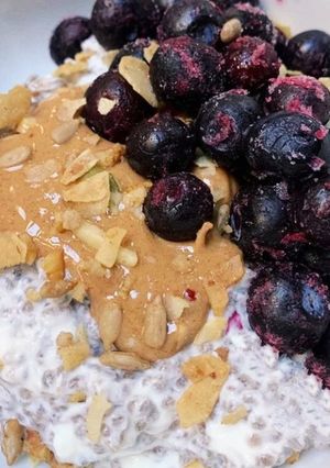 A picture of Vanilla Ice Cream with Chia Seed Pudding.