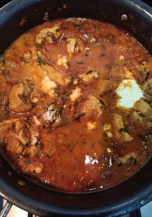 A picture of Methi Chicken / fresh fenugreek chicken.