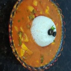 A picture of Stewed vegetable curry with rice.