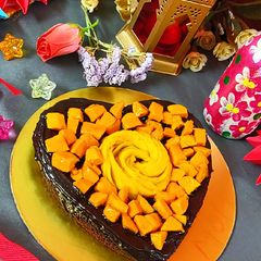 A picture of Chocolate Mango Cake.