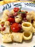 Mezzemaniche con crema di ceci al Rosmarino e pancetta croccante