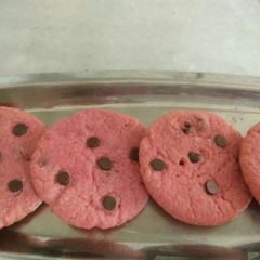A picture of Red Velvet Cookies on Valentine's day without an oven.