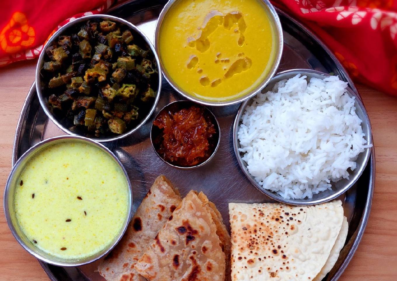 Simple gujarati thali/modhi dal/varan