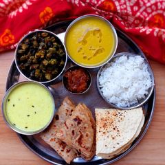 A picture of Simple gujarati thali/modhi dal/varan.