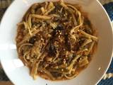 Linguinne Pasta, Progresso Vegetable Classic Soup and Leftover Dandelion Greens