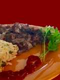 Guiso de carne (Yarkoie) con riso gratinato e  verdure (Calabria)