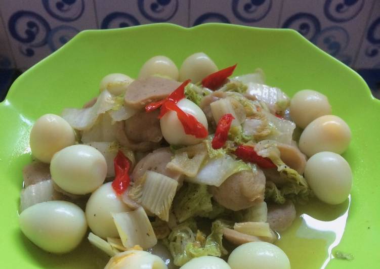 Resep: Tumis sawi putih+bakso dan telur puyuh Irit Untuk Jualan