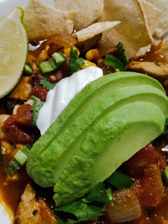 A picture of Southwest-style chicken soup.