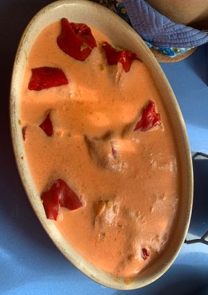 Una foto de Pimientos rellenos de bacalao y gambas 🦐