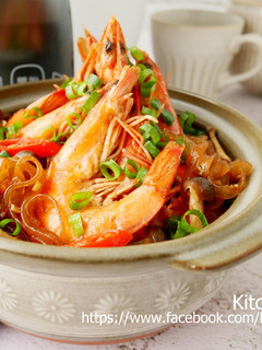 鮮蝦沙茶粉絲煲_電鍋料理 的食譜成品照片