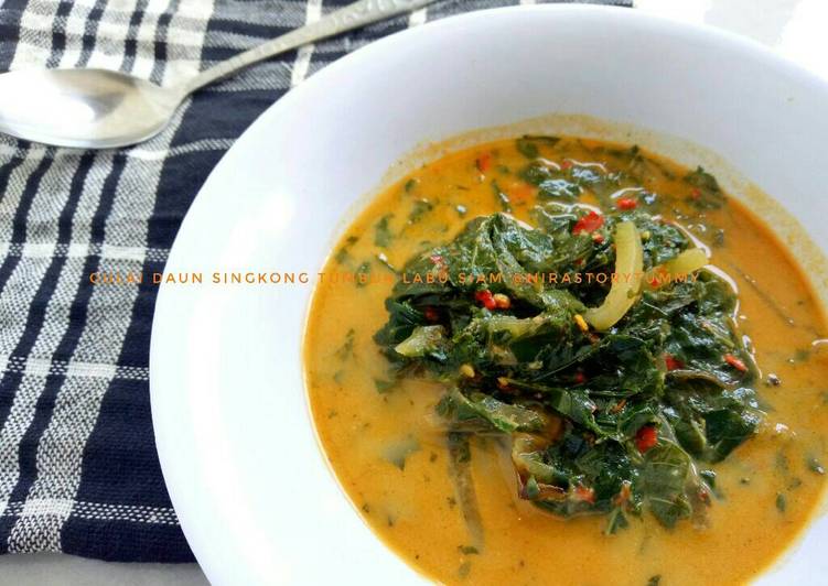 Cara mudah memasak Gulai daun singkong tumbuk labu siam yang nikmat